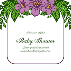 Vector illustration purple flower frames isolated on white background with baby shower