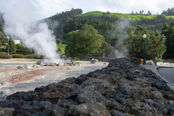Caldeiras das Furnas, naturally boiling water (hot springs). Geothermal springs, Sao Miguel Island, Azores, Portugal