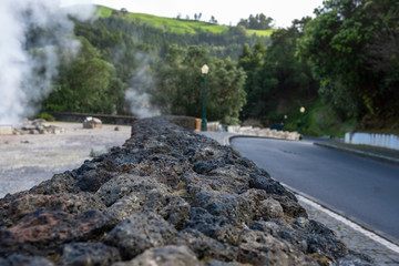 Caldeiras das Furnas, naturally boiling water (hot springs). Geothermal springs, Sao Miguel Island, Azores, Portugal