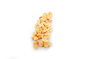 Ground roasted peanuts on white background.