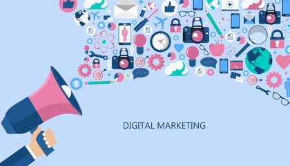 Digital marketing concept. Flat vector illustration.