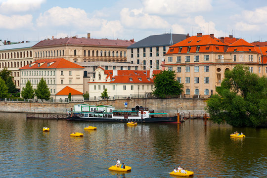 Prague city on bank of Vltava River, Czech Republic