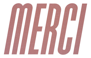 MERCI (Thank You) word with terracotta colored fabric texture on white background