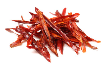 Dried Hot Chili Peppers on white background