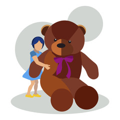 Girl with teddy bear toy vector illustration flat