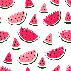 Watermelon slices seamless pattern on white background.