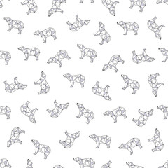 Pattern with small Bear. Black and white freehand drawing