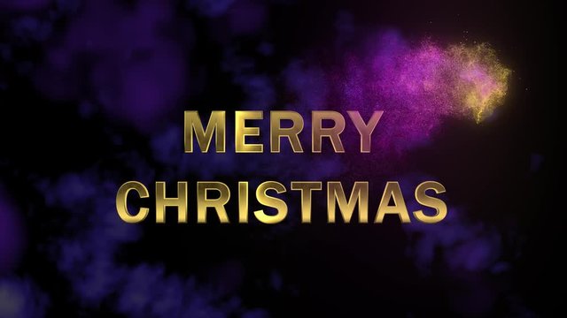 Christmas animation. Magical sparkling particles moving through the screen. Appearing golden letters 'Merry Christmas'