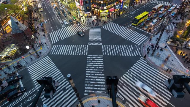 Time lapse of busy intersection in Ginza, Tokyo, Japan.