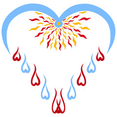 shining sun in the heart and drops in the form of hearts