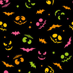 Fototapeta premium Vector Seamless Pattern with muzzles; Day of the Dead; Halloween background