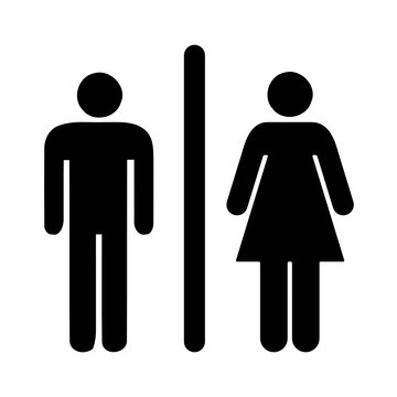 toilet sign, Simple basic sign icon male and female toilet, Black and white toilet sign on white background.
