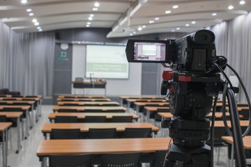 Camera and sound Recording business empty Meeting room abstract background