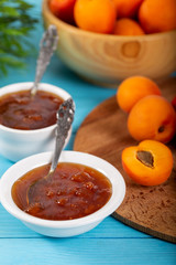 homemade apricot jam in a bowl