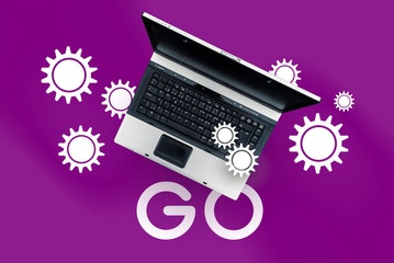 Go programming language. Laptop on word go