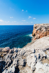 Binidali cliffs in Minorca, Balearic Islands, Spain.