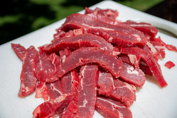 Raw Sliced Flank Steak