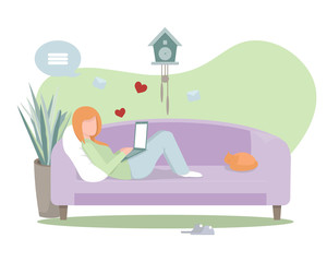 girl at home with notebook likes