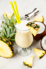 Pina Colada Cocktail on neutral background