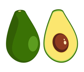 Avocado vector. healthy fruit avocado that was cut in half until the seed could be seen inside.