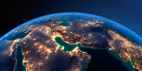 Detailed Earth. Persian Gulf on a moonlit night
