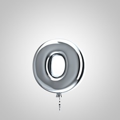 Shiny metallic chrome balloon letter O lowercase isolated on white background