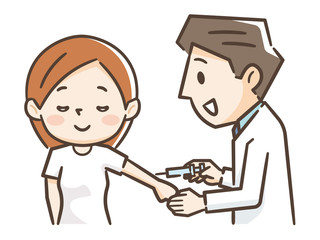 男性医師と注射される女性