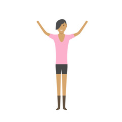 Cute girl character with hands up. Business woman, Success concept Vector illustration