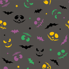 Vector Seamless Pattern with muzzles; Day of the Dead; Halloween background