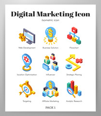 Fototapeta na wymiar Digital marketing icons Isometic pack