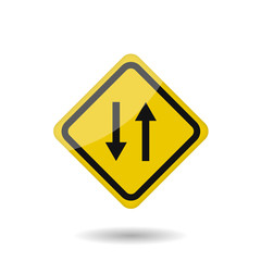 Two way road Yellow sign. Arrows icon