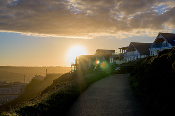 Overlooking Perranporth Beach at perranporth, Cornwall, England, UK Europe