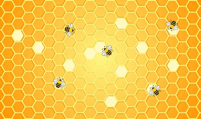 Bees are working on honeycomb illustration design background