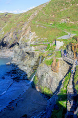  View of Tintagel Island and legendary Tintagel castle ruins