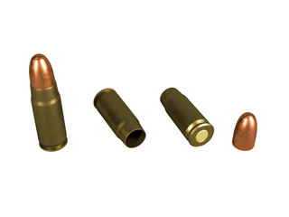 pistol cartridge 7.62x23 mm, Russian and Soviet army, isolated. 3d rendering