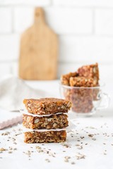 fruit nut bars, useful components, for healthy concept.