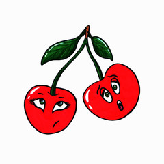 drawing emotional couple of cherries on a white background