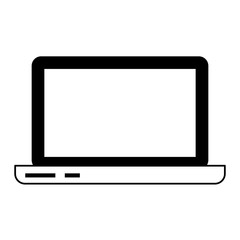 Laptop computer technology symbol isolated in black and white