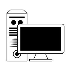 Computer monitor and cpu technology in black and white