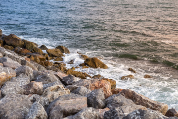 Stone beach in Thailand, travel and holiday destination, nature concept