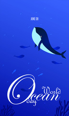 PrintWorld Ocean Day card. Creative abstract poster with blue water background. Vector illustration. Suitable for banner, campaign, and greeting card. - Vector
