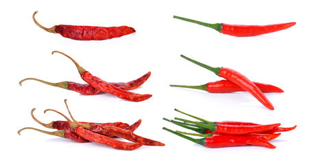 red hot chili pepper and dry red pepper isolated on a white background