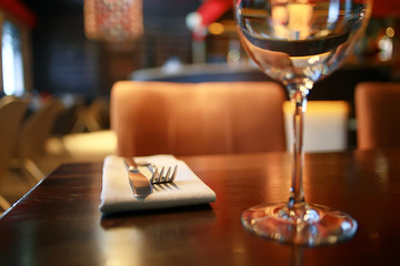 interior restaurant tableware / cutlery and tableware on a table in a cafe, beautiful catering industry