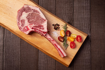 Bone-in Tomahawk Ribeye Steak overhead