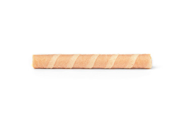 Sweet chocolate waffle rolls isolated on white background.