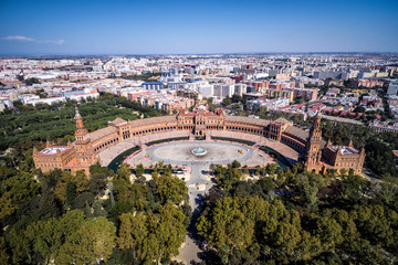 Seville, Andalusia, Spain, Aerial View of Plaza de Espana