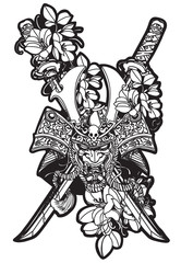 tattoo_warrior head and flowers