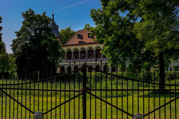 HDR Photo of Palace in Krobielowice,  Poland. XVI Century Renaissance Palace with Old Gate. 