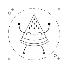 slice of watermelon fruit kawaii in frame circular