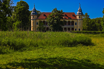 HDR Photo of Palace in Krobielowice,  Poland. XVI Century Renaissance Palace with Old Gate. 